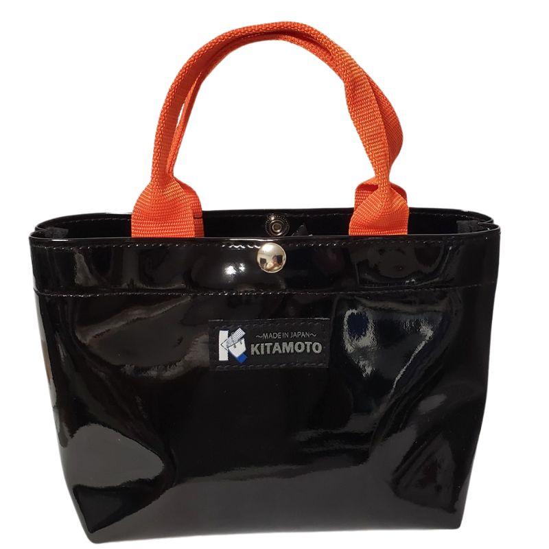 エナメルバッグ 日本製 ブラック×オレンジ 黒×橙 おしゃれ かわいい 鞄