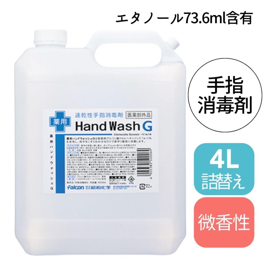 手指消毒剤　Hand WashG 4リットル アルコール 手指消毒液 薬用 ハンドウォッシュG 4L 詰替え 速乾