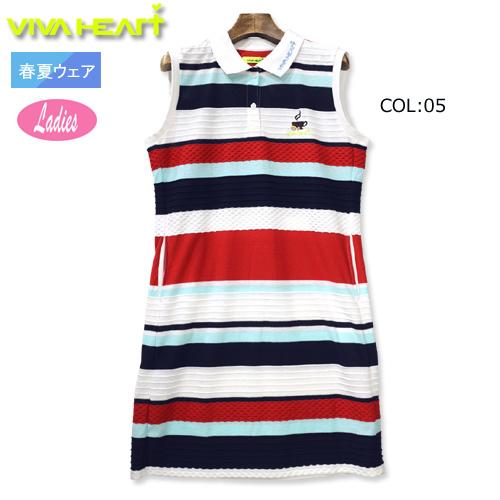 日本に ビバハート Viva Heart 012 レディース ノースリーブ ワンピース ボーダー柄 吸水速乾 ゴルフウェア スポーツウェア Wantannas Go Id