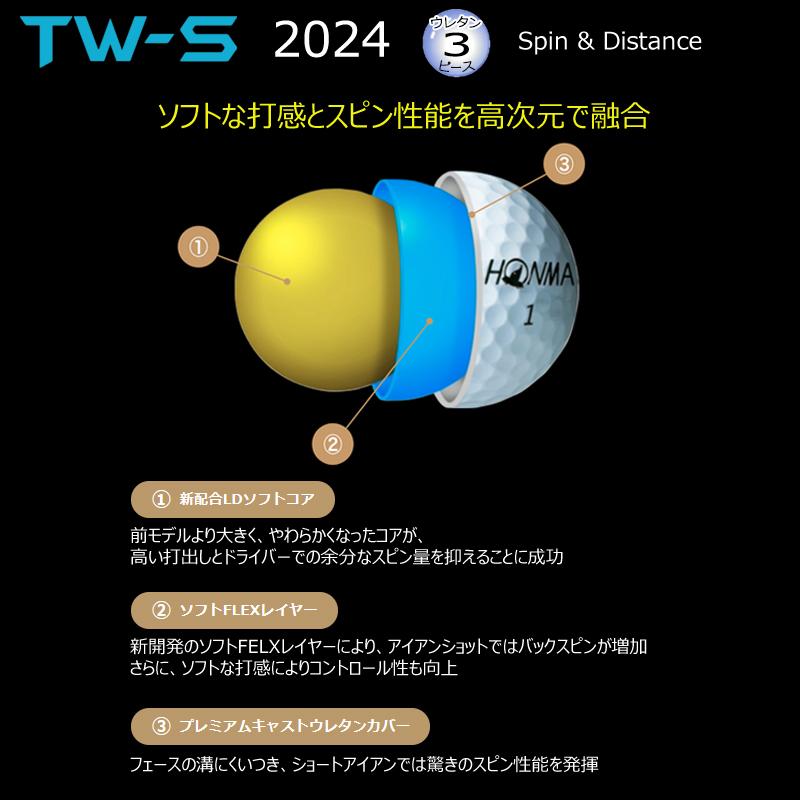 本間ゴルフ(ホンマ/HONMA) 2024 TW-X TW-S ウレタンカバー 3ピース ゴルフ ボール 1ダース (12球入) | TOUR WORLD | 06