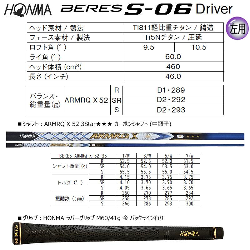 Be ZEAL 【左用】本間ゴルフ (ホンマ/HONMA) BERES ベレス S-06