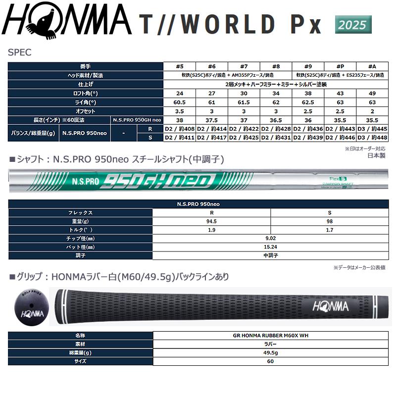 本間ゴルフ(ホンマ/HONMA) ツアーワールド TW-Px 単品アイアン N.S.PRO 950neo スチールシャフト 2025年モデルの画像