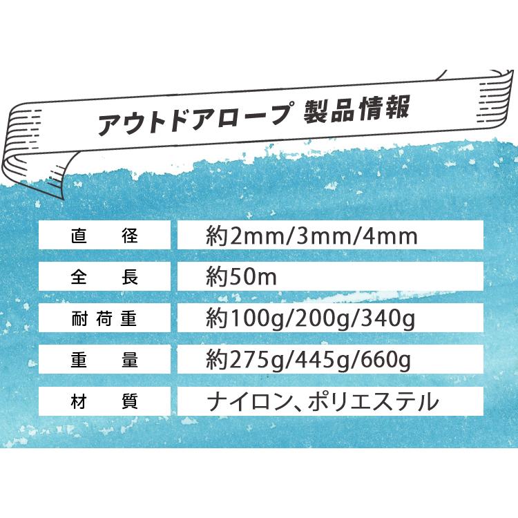 ガイロープ Soomloom テント用ロープ 4芯 パラコード 反射材付き 全長50m ロープ直径2mm 3mm 4mm ボビン巻型 DIY編む用 キャンプロープ｜brightcosplay｜08