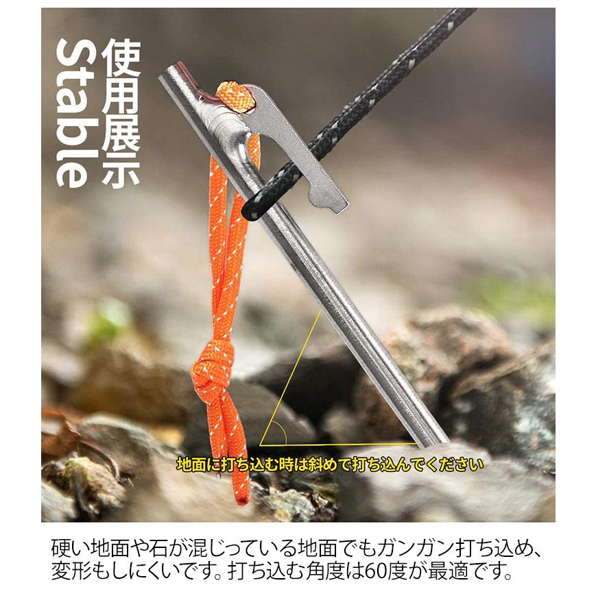 チタンペグ 8本セット 30cm Soomloom ソリッド テント ペグ テーク キャンプ設営用具 硬い土 砂地 草地用 タープペグ ペグセット ゴムロープ付き|brightcosplay|08