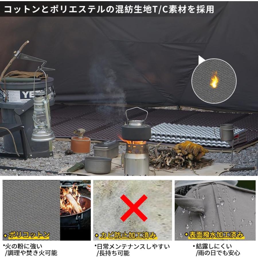 Soomloom テント 1人用 パップテント 軍幕 ミリタリーテント 1.65 Military Tent 煙突穴付き ビッグサイズ T/C素材 日除け ポリコットン キャンプ｜brightcosplay｜03