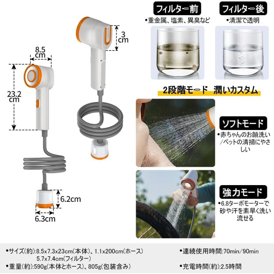 Soomloom ポータブルシャワー VIBE 簡易シャワー USB充電式 2500mAh