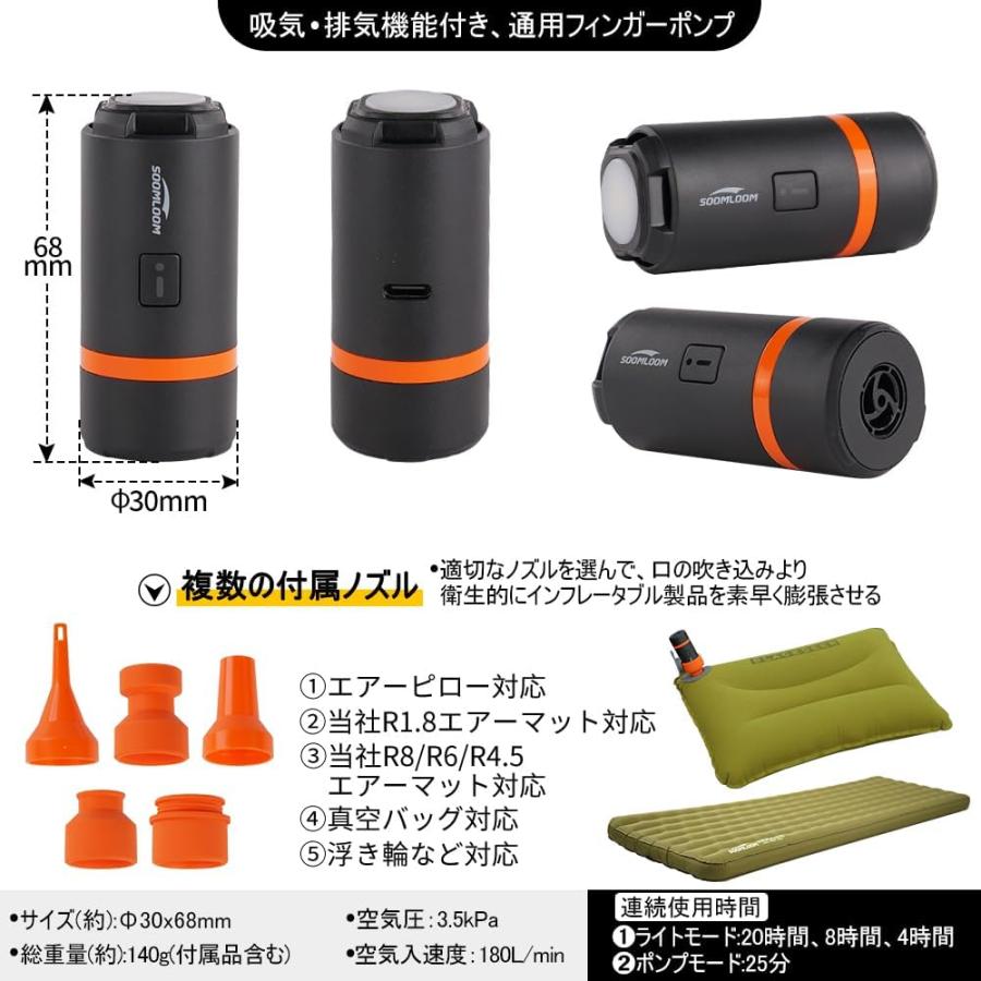 Soomloom Soomloom FingerPumpマイクロエアポンプ USB充電式 800mAh