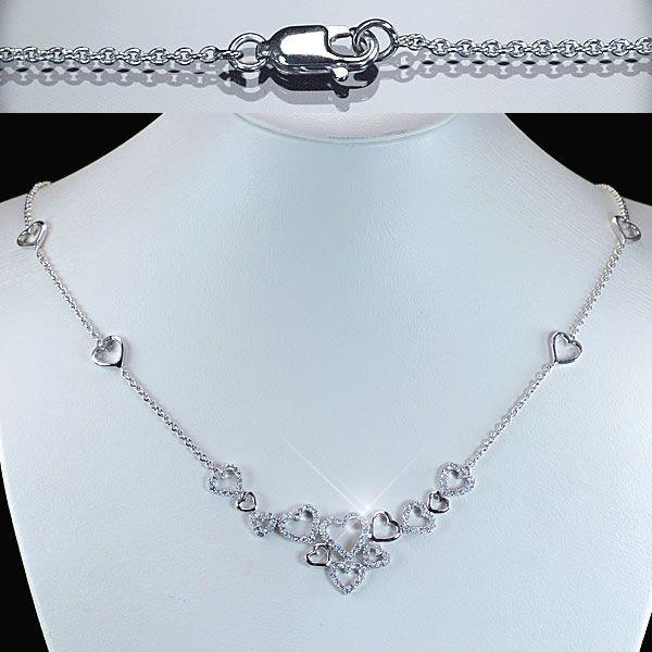 ダイヤモンド ネックレス オープンハート K18WG ホワイトゴールド 天然  