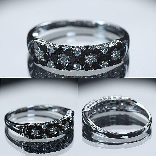ダイヤモンド リング 指輪 K18WG ホワイトゴールド 天然ブラックダイヤ  
