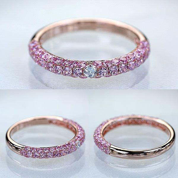 サファイア ダイヤモンド リング 指輪 K18PG ピンクゴールド 天然  