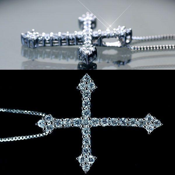 ダイヤモンド ネックレス クロス K18WG ホワイトゴールド 天然ダイヤ  