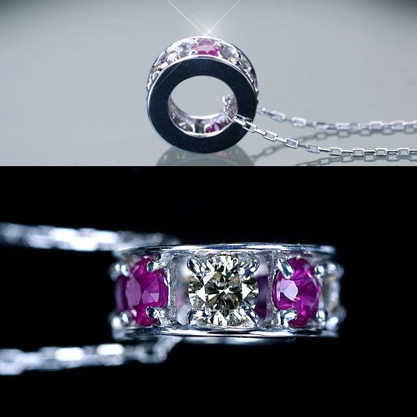 ルビー ネックレス リング型 K18WG ホワイトゴールド 天然ルビー0.28ct 