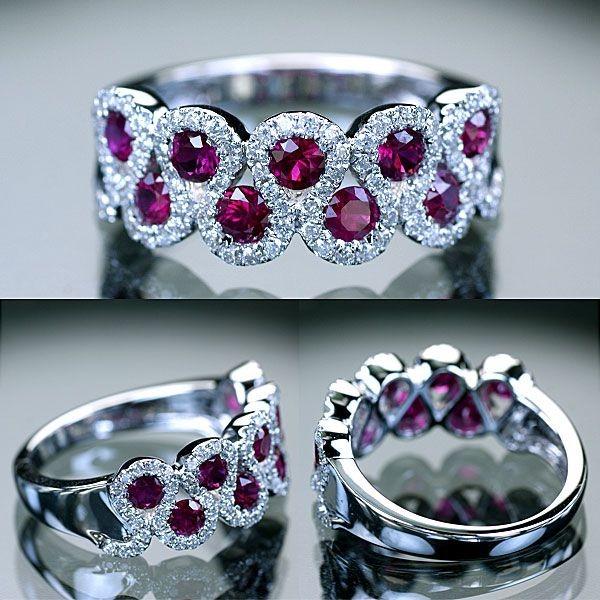 新品K18WG ホワイトゴールド天然ルビーダイヤモンドデザイン指輪リング