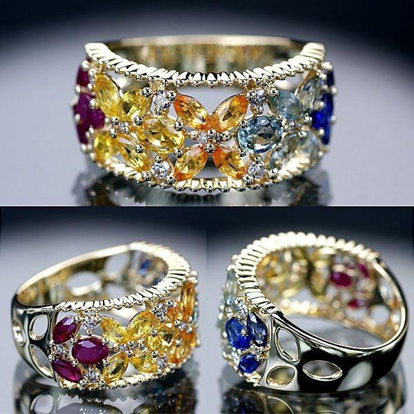 マルチストーン ダイヤモンド リング 指輪 K18YG イエローゴールド  