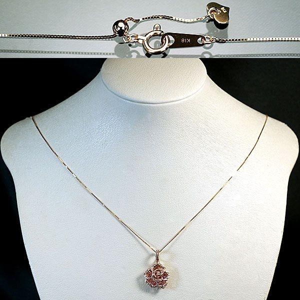 サファイア ダイヤモンド ネックレス バラ 薔薇型 K18PG ピンク  