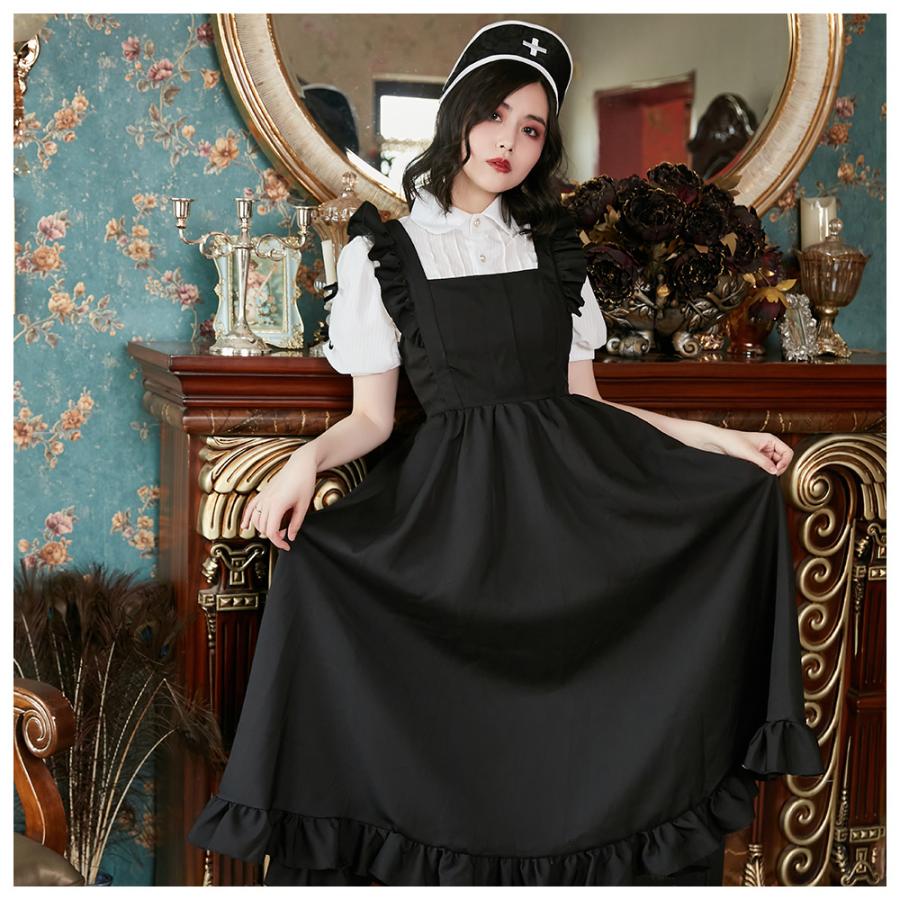 Brightlele（ブライトララ） ハロウィン コスプレ 仮装 ナース ナース服 ロング 黒 ハロウィンコスプレ 大人 女性 可愛い 大きい ...