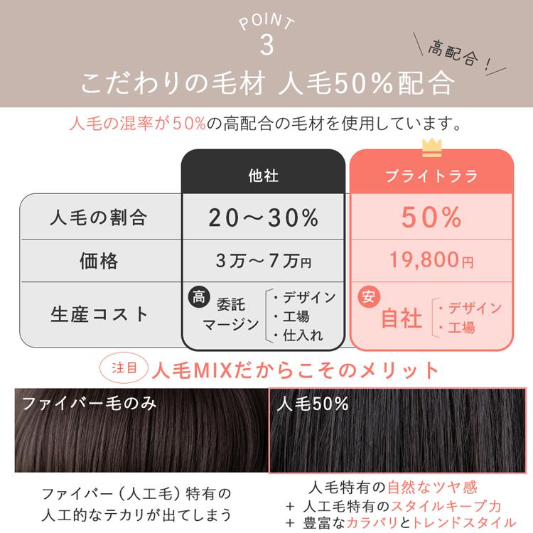 医療用ウィッグ 人毛MIX ウィッグ 人毛50％  人毛 自然 ショート フルウィッグ 手植え フロントレース 医療用 かつら 黒髪 茶色 レディース ハイライトの画像