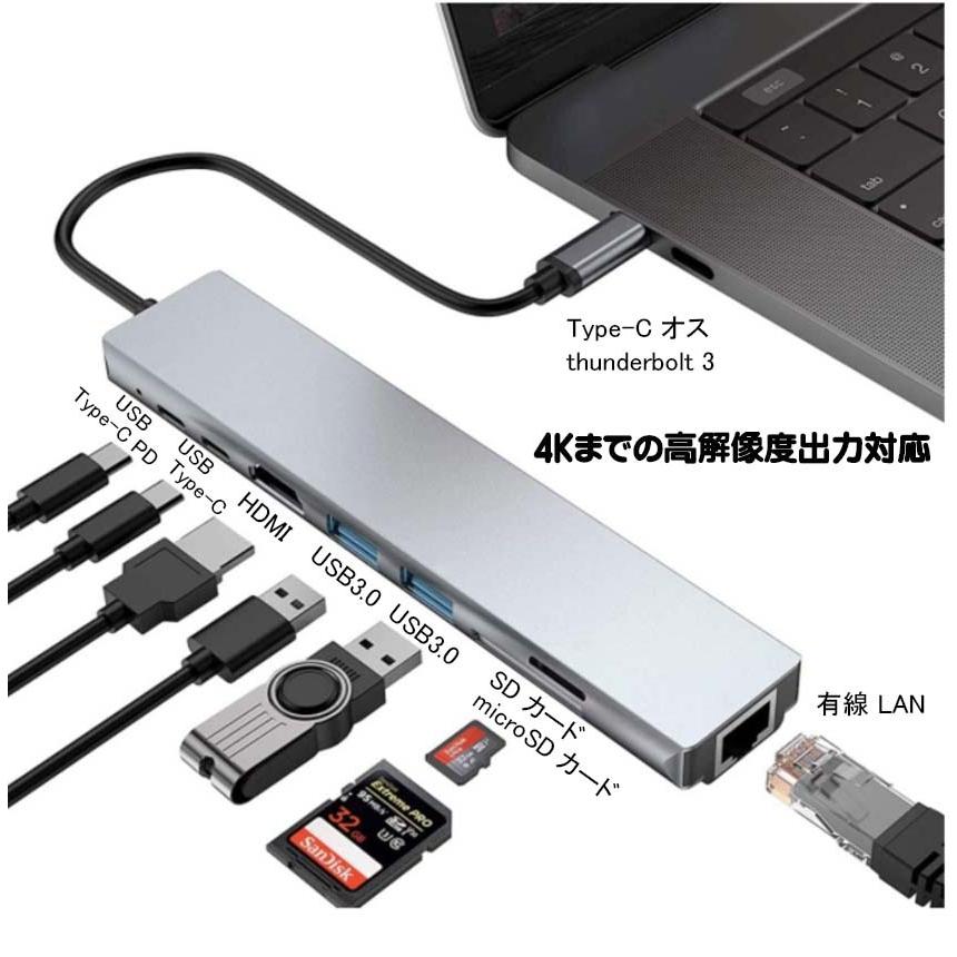 8in1 USB Type-C x2 PD ハブ変換アダプター Type-C ドッグ ドッキング 急速充電 Nintendo Switch対応 macbook対応 SD microSD 8ポート 4K HDMI  カードリーダー｜brightnoa｜07