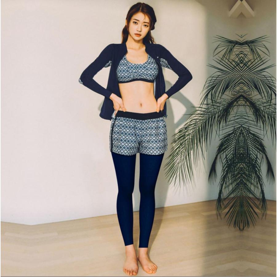 水着 レディース 体型カバー フィットネス ラッシュガード タンキニ ビキニ 5点セット タンクトップ レギンス 可愛い UVカット 紺 |  | 03