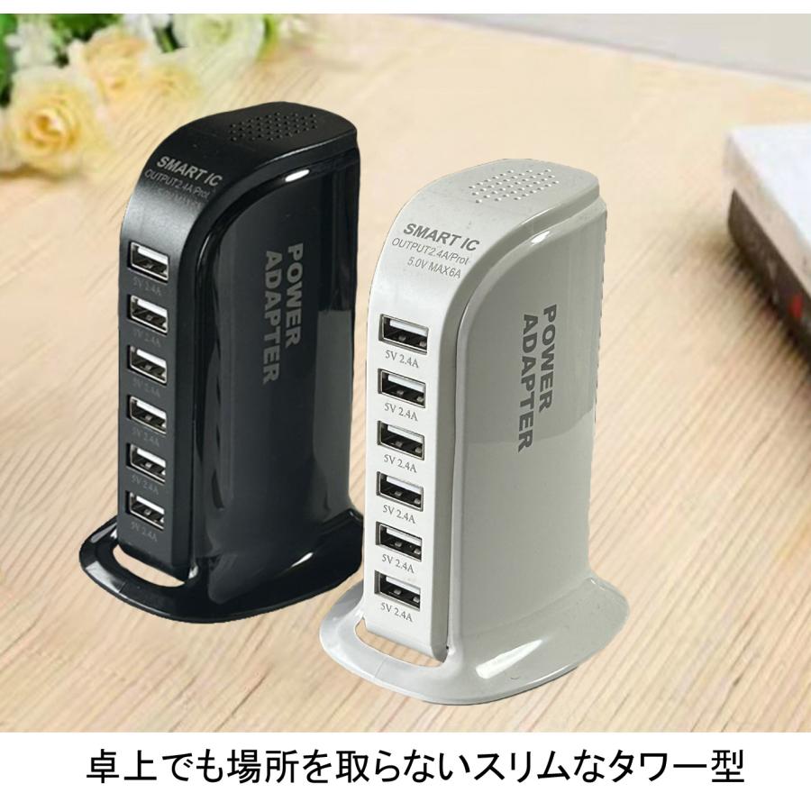 USB コンセント 6ポート USB充電器 パワーアダプター iPhone iPad 2.4A スリム タブレット 急速充電 6port 海外対応 卓上 |  | 07