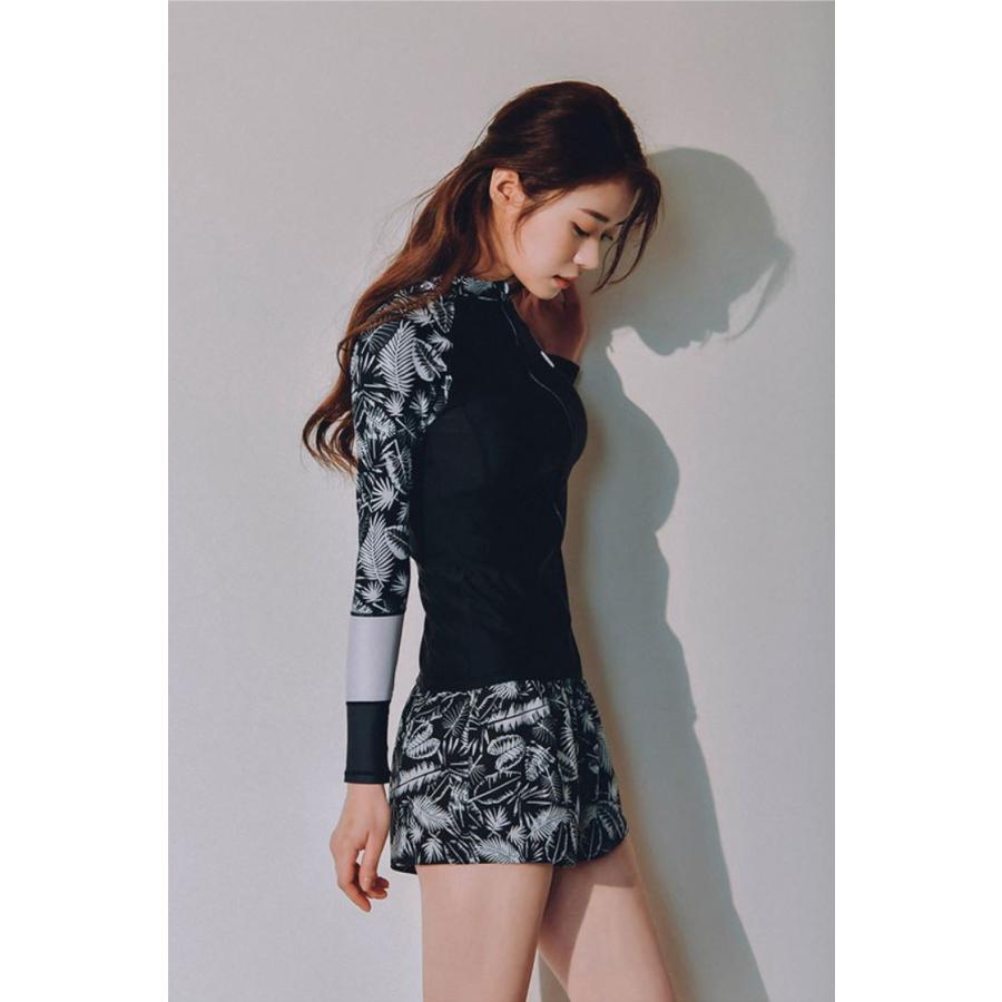 水着 レディース 体型カバー フィットネス ラッシュガード タンキニ ビキニ 5点セット タンクトップ レギンス 可愛い UVカット ボタニカル柄 ブラック |  | 04