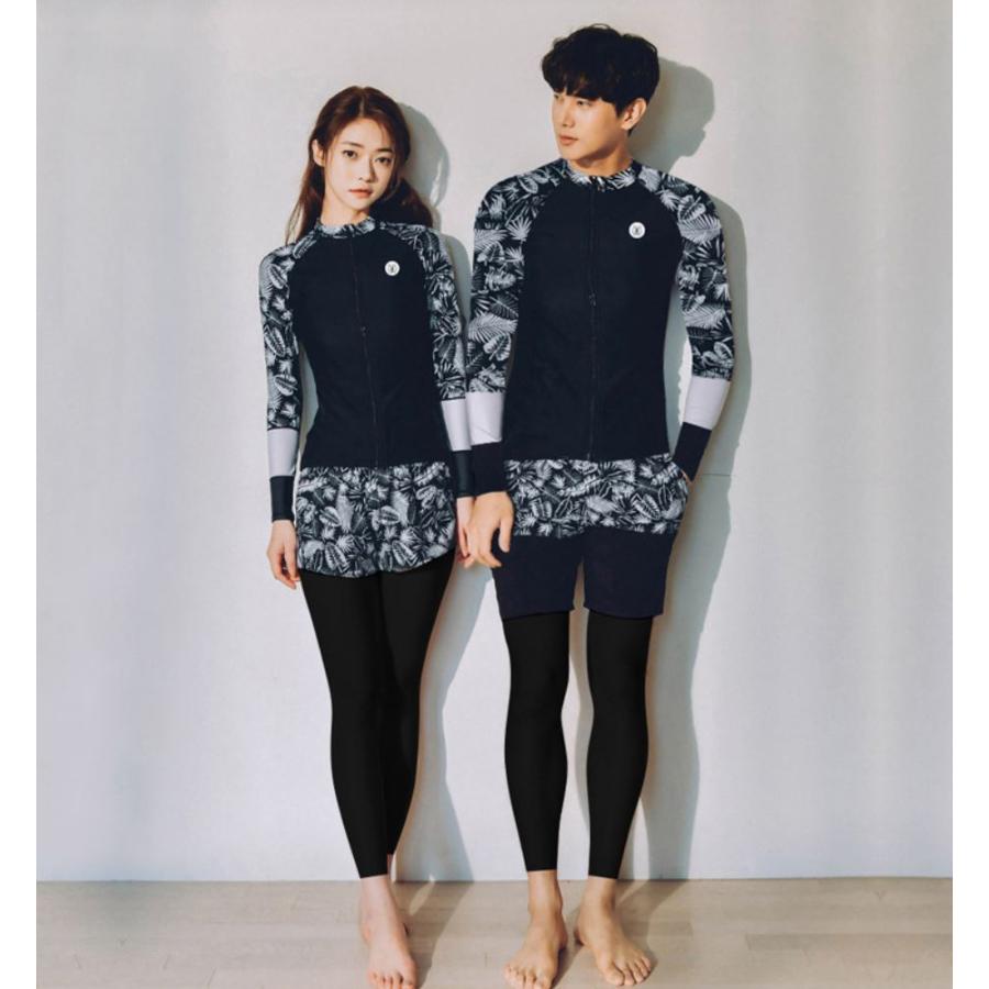 水着 メンズ ラッシュガード 長袖 トランクス サーフパンツ 上下セット フィットネス水着 3点セット 体型カバー ボタニカル柄 ブラック 黒 |  | 05