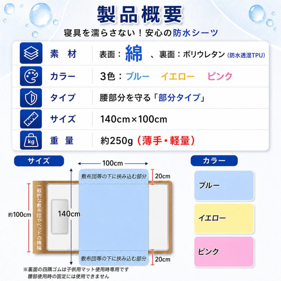 防水シーツ 介護 シングル ハーフ 部分 ベビー おねしょ ペット 綿 洗える シート パッド 介護用 140×100cm | bellarino | 16