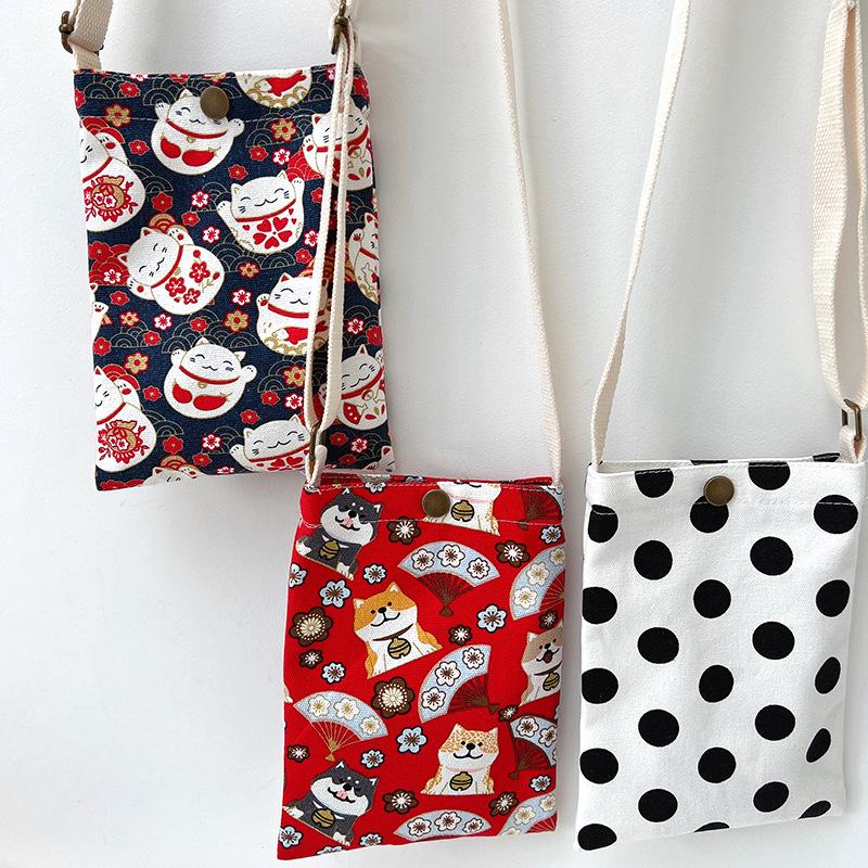 スマホ 携帯 ポシェット サコッシュ 斜めがけ ミニ ショルダー バッグ ポーチ 猫 犬 帆布 |  | 16