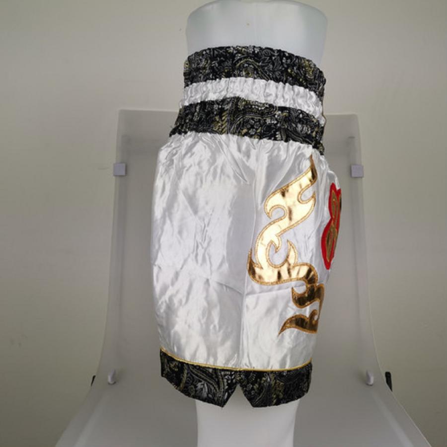 ムエタイ トランクス キックボクシング K-1 パンツ 試合 練習 プロ アマ 男女兼用 タイ製 (子供用ホワイト＆ブラック) |  | 03