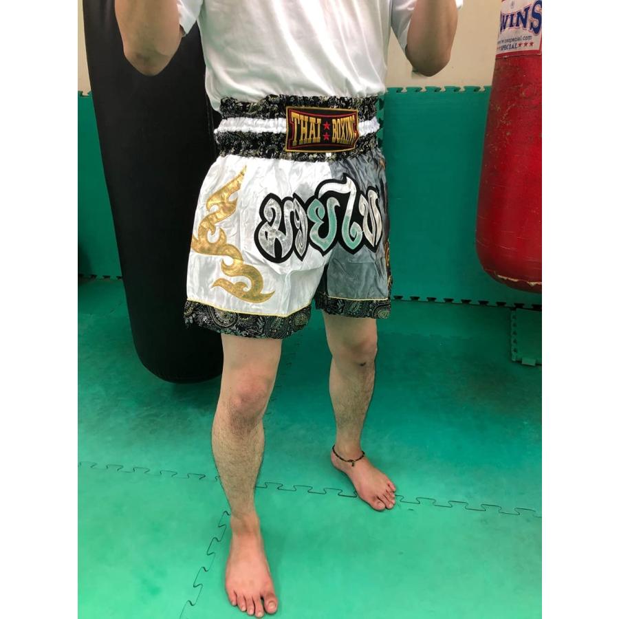 ムエタイ トランクス キックボクシング K-1 パンツ 試合 練習 プロ アマ 男女兼用 タイ製 (子供用ホワイト＆グレー) |  | 01