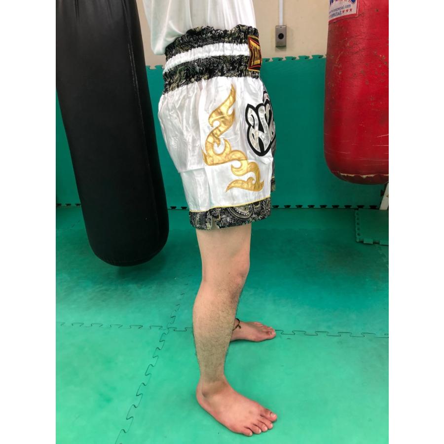 ムエタイ トランクス キックボクシング K-1 パンツ 試合 練習 プロ アマ 男女兼用 タイ製 (子供用ホワイト＆グレー) |  | 03