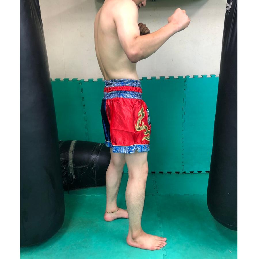 ムエタイ トランクス キックボクシング K-1 パンツ 試合 練習 プロ アマ 男女兼用 タイ製 (レッド＆ネイビー) |  | 03