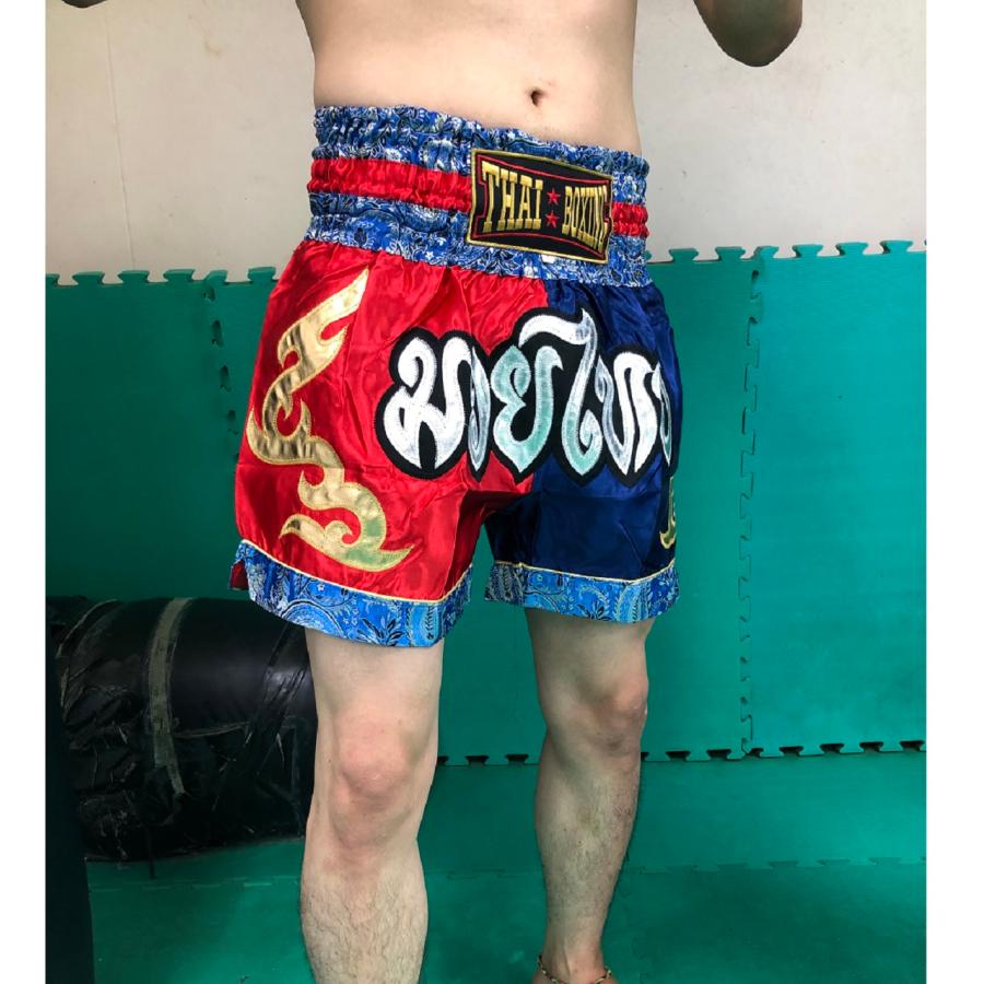 ムエタイ トランクス キックボクシング K-1 パンツ 試合 練習 プロ アマ 男女兼用 タイ製 (レッド＆ネイビー) |  | 06