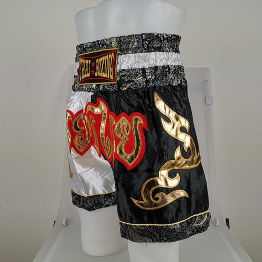 ムエタイ トランクス キックボクシング K-1 パンツ 試合 練習 プロ アマ 男女兼用 タイ製 (ホワイト＆ブラック) |  | 01