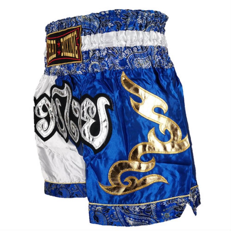 ムエタイ トランクス キックボクシング K-1 パンツ 試合 練習 プロ アマ 男女兼用 タイ製 (ホワイト＆ブルー) |  | 01