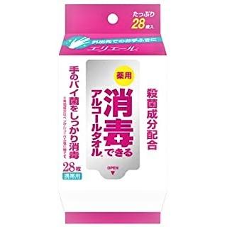 携帯外出用エリエール薬用消毒できるウエットタオル28枚入り｜brigit