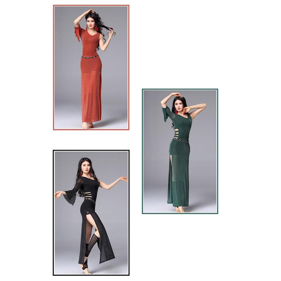 レディース ベリーダンス ワンピース ドレス フレア袖 ラメ入り