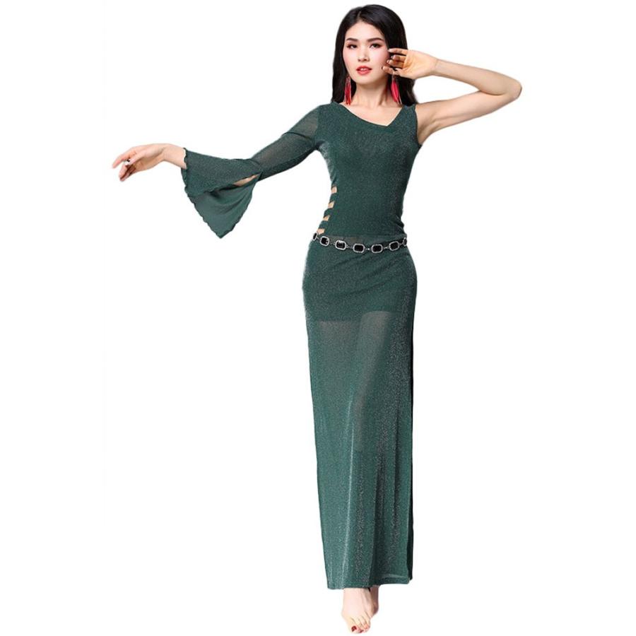 レディース ベリーダンス ワンピース ドレス フレア袖 ラメ入り