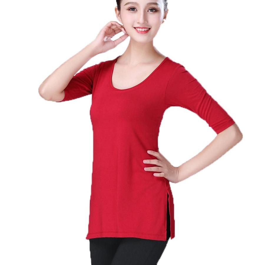 ダンス ジャズ バレエ Tシャツ トップス レディース 五分袖 スリット