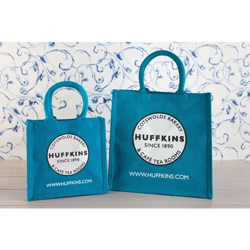 HUFFKINS ハフキンス⭐︎ジュートバッグ＜ピクニックバッグ＞ターコイズブルー ハフキンス】ジュートバッグ＜ピクニックバッグ＞（エコバッグ