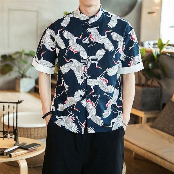 チャイナ服 メンズ カジュアルシャツ 半袖シャツ シャツ 中華風 トップス 夏服 柄シャツ 立ち襟 花柄シャツ Euxit ムゲンカレイ 通販 Yahoo ショッピング