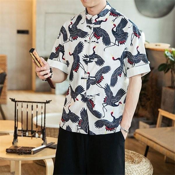 チャイナ服 メンズ カジュアルシャツ 半袖シャツ シャツ 中華風 トップス 夏服 柄シャツ 立ち襟 花柄シャツ Euxit ムゲンカレイ 通販 Yahoo ショッピング