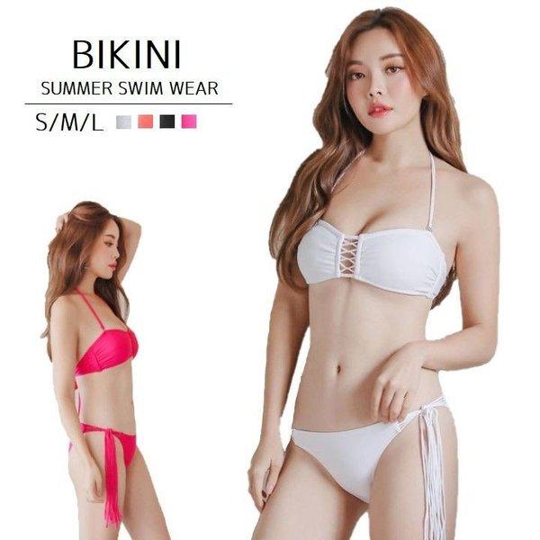 日本未入荷 2点セット レディース 水着 ホルターネック バンドゥビキニ ビキニ上下セット カップ入り フリンジ 編み上げ レースアップ バンドゥ ビキニ 無地 ビキニ カラー オレンジ 14print Com Br