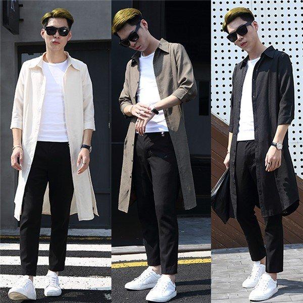 シャツ メンズ 長袖 春物 春服 トレンチコート サマーコート ロング丈 トップス アウター コットン カジュアル スリム 細身 かっこいい メンズファッション Kjn ムゲンカレイ 通販 Yahoo ショッピング