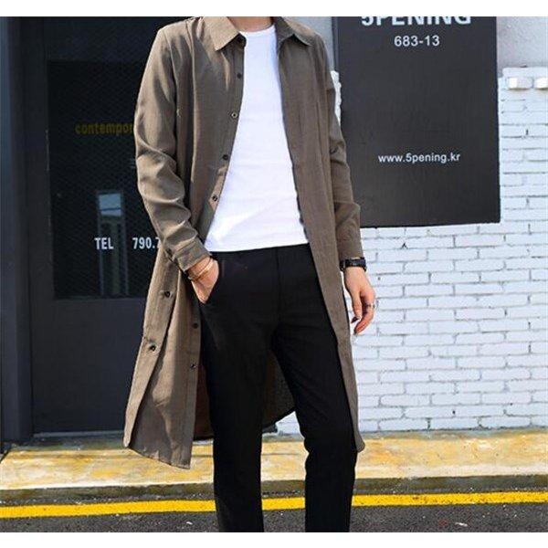 シャツ メンズ 長袖 春物 春服 トレンチコート サマーコート ロング丈 トップス アウター コットン カジュアル スリム 細身 かっこいい メンズファッション Kjn ムゲンカレイ 通販 Yahoo ショッピング