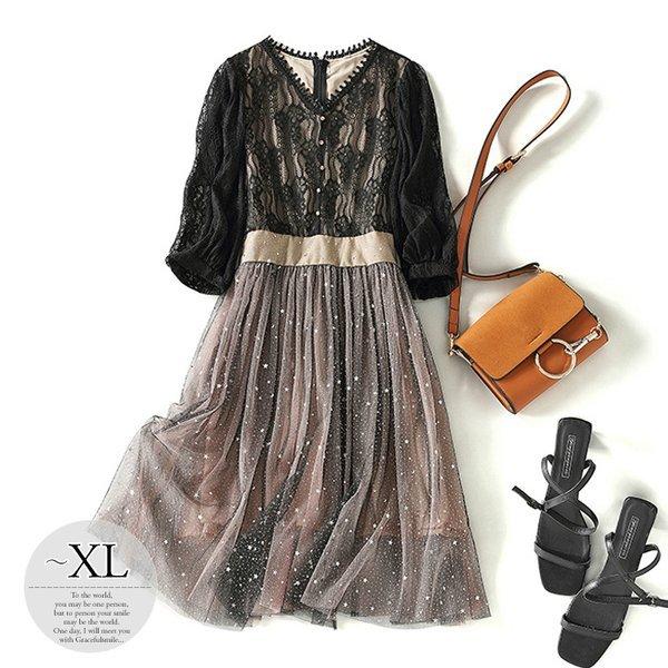 驚きの値段 キラキラ ムーン 月 華やか スター 星 七分袖 ｖネック 花柄 チュール レース ワンピース ドレス ブラックパーティ Cg01 ママ 旅行 女子旅 リラックス 休日 パーティドレス カラー 1 Color Turningheadskennel Com