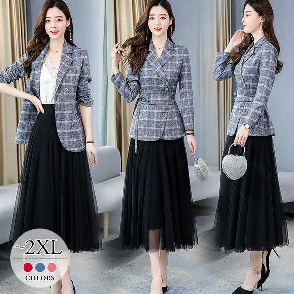 オンラインストア限定 スカートスーツ セットアップ ジャケット ボタン チェック柄 スカート 膝下 チュール クラシカル シック ピンク レッド ブルーお出かけファッション Cgc08 Lyq ムゲンカレイ 通販 Yahoo ショッピング 超目玉 期間限定 Www