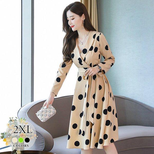 クリアランスバーゲン ワンピース フレアワンピ 膝丈 長袖 カシュクール ドット柄 水玉 モード 大人可愛い クラシカル シック ベージュ グリーン ブラックパーティ Cgc10 Lyq ムゲンカレイ 通販 Yahoo ショッピング 爆熱 Www Skylanceronline Com
