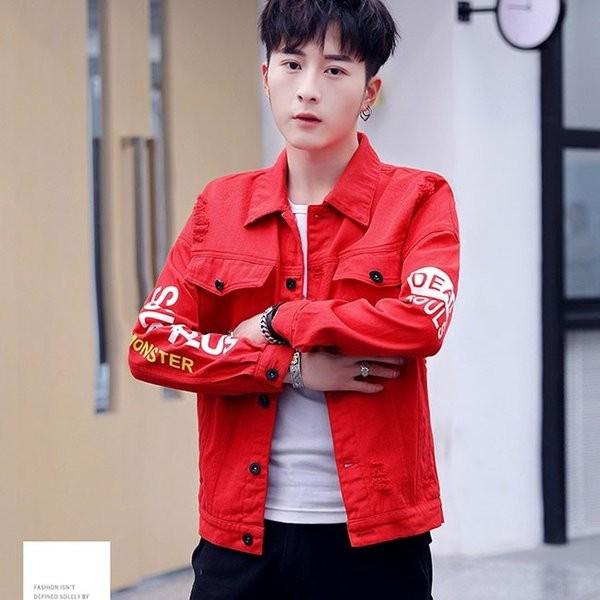 メンズ Gジャン デニムジャケット デニム アウター ゆったり 新作 メンズ ジージャン 黒 赤 プリント カジュアル メンズ用 2色 Nanyszn ムゲンカレイ 通販 Yahoo ショッピング