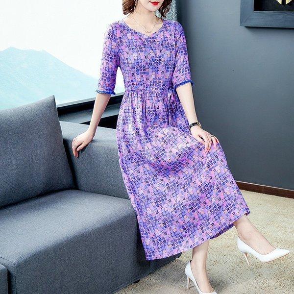 お気にいる ワンピース ワンピ 大人ワンピ 五分袖 半袖 総柄 花柄 リボン ドロスト ポケット ゆったり ラフ 楽ちん 体型カバー 上品 きれいめ 珍しい O79 ワンピース カラー 1 Color Auto Didact Nl